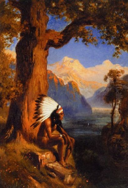 Indian In A Landscape Oil Painting by Robert Atkinson Fox