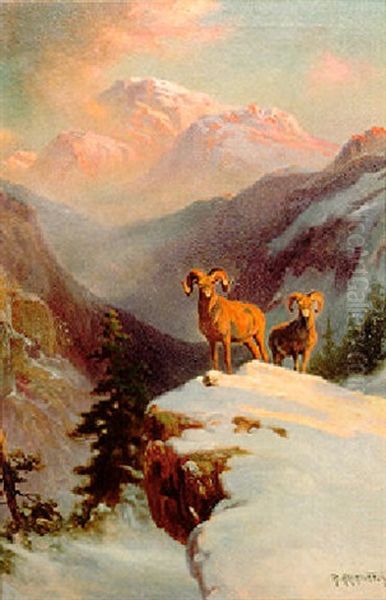 Bighorn Rams Oil Painting by Robert Atkinson Fox