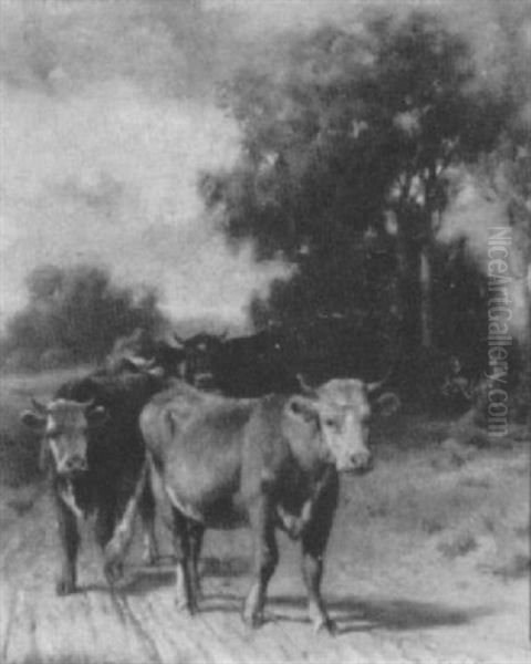 Cows On A Country Road Oil Painting by Robert Atkinson Fox