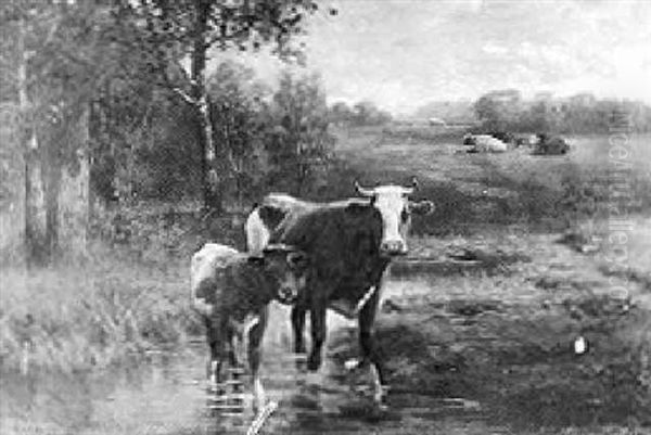 Cattle By A Stream Oil Painting by Robert Atkinson Fox