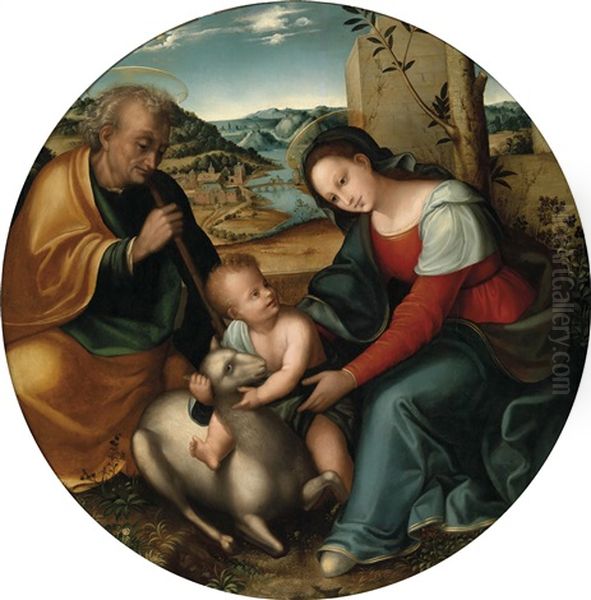 Die Heilige Familie Mit Lamm Oil Painting by  Fra Bartolommeo