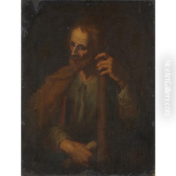 A Saint Holding A Staff Oil Painting by Francesco Fracanzano