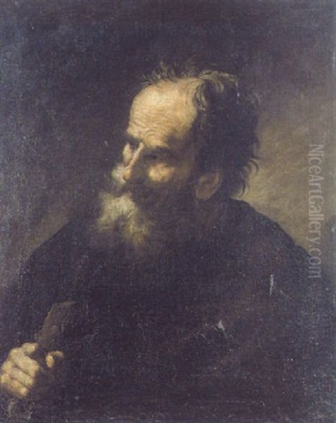 A Male Saint Holding A Staff Oil Painting by Francesco Fracanzano