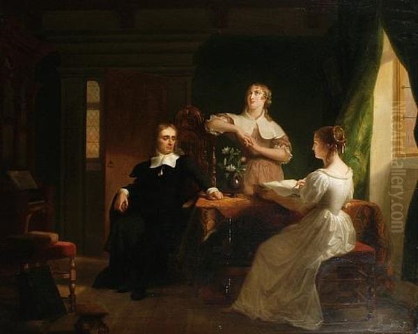 Milton And His Daughters by Henri Jean-Baptiste Victoire Fradelle