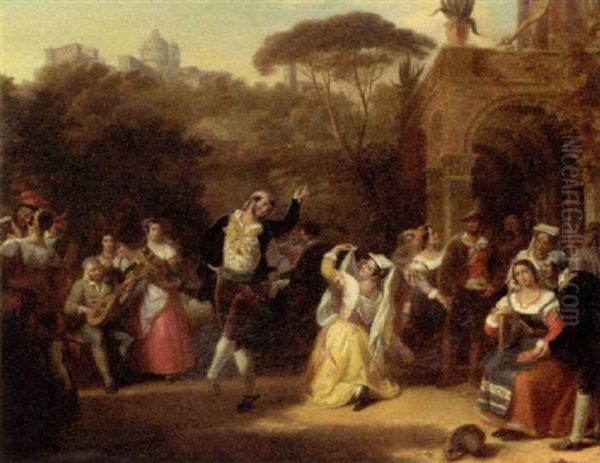 A Dance In The Campagna Oil Painting by Henri Jean-Baptiste Victoire Fradelle