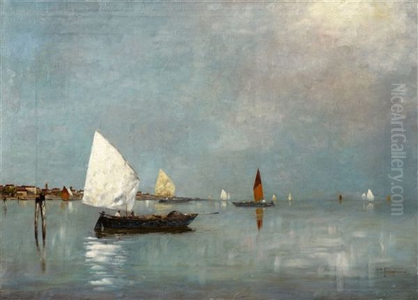 Segelschiffe In Der Lagune Oil Painting by Pietro Fragiacomo