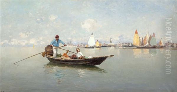 On The Lagoon, Venice Oil Painting by Pietro Fragiacomo