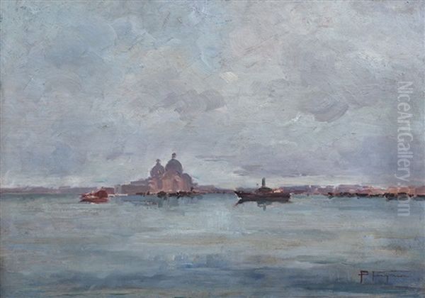 Laguna Veneta Con La Chiesa Della Salute Oil Painting by Pietro Fragiacomo