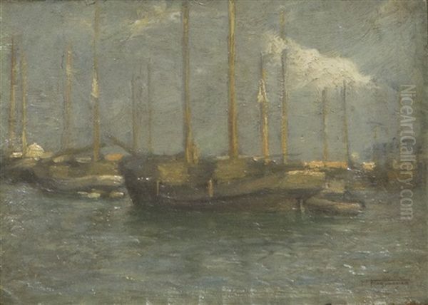 Vele Al Porto Oil Painting by Pietro Fragiacomo