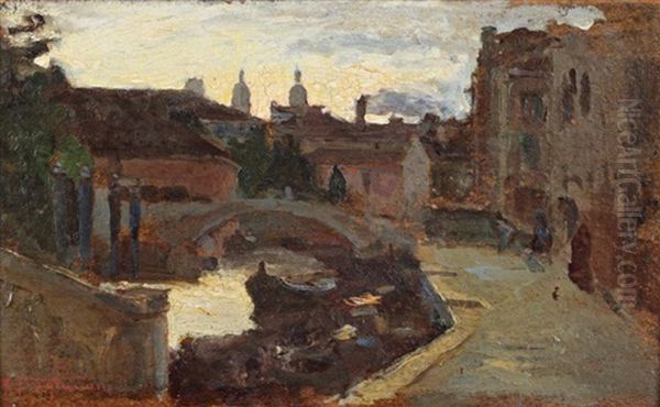 Canal Chiogia Oil Painting by Pietro Fragiacomo