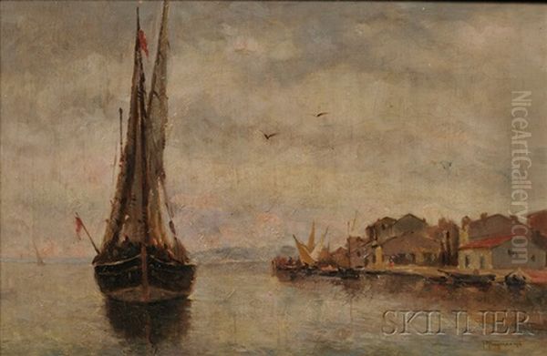 Ship Coming Into Port Oil Painting by Pietro Fragiacomo