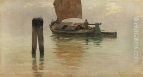 Boot In Der Lagune Oil Painting by Pietro Fragiacomo