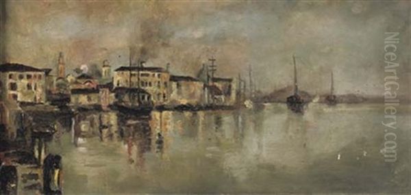 Silenzio - A Harbour In Italy Oil Painting by Pietro Fragiacomo