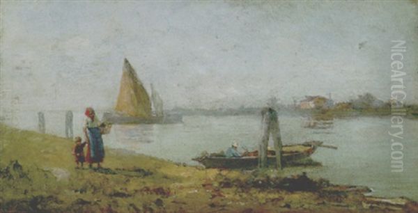 Scena Di Vita In Laguna Oil Painting by Pietro Fragiacomo