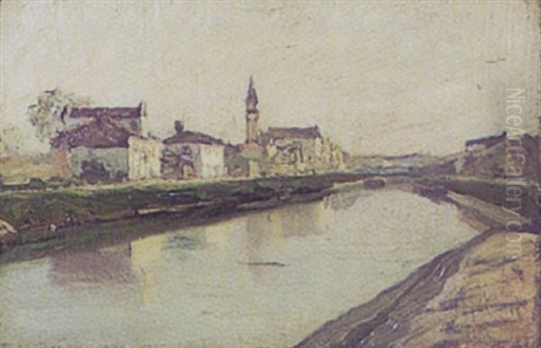 Canale Di Mira Oil Painting by Pietro Fragiacomo