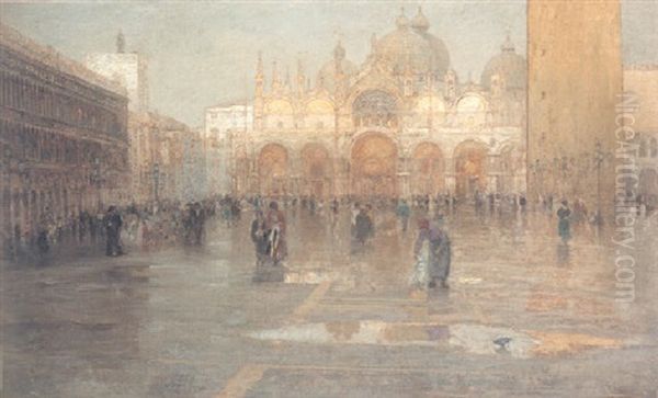 Piazza San Marco After The Rain, Venice Oil Painting by Pietro Fragiacomo