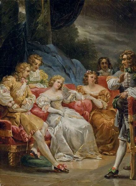 Une Elegante Compagnie Discutant Oil Painting by Alexandre-Evariste Fragonard