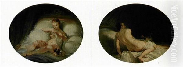 La Puce (+ Le Reveil; Pair) Oil Painting by Alexandre-Evariste Fragonard