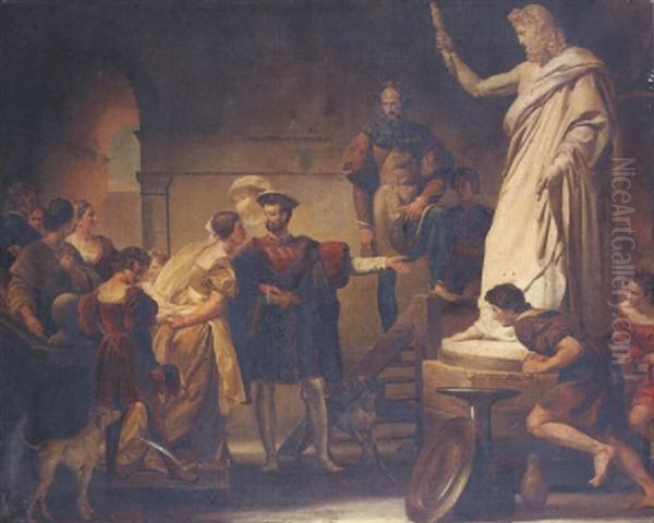 Francois 1er Recevant Les Oeuvres Rapportees D'italie Oil Painting by Alexandre-Evariste Fragonard