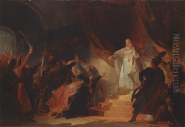 Maria Theresia Portant Son Fils Joseph Ier Et Recevant Le Serment Des Hongrois Oil Painting by Alexandre-Evariste Fragonard