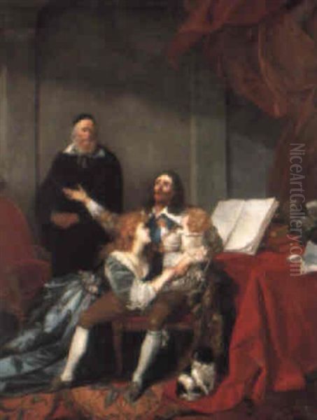 King Charles I Taking Leave Of His Family Before His Execution Oil Painting by Alexandre-Evariste Fragonard