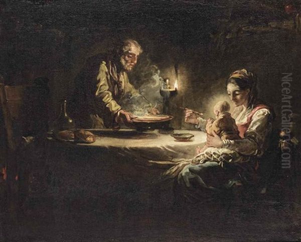 A Family In An Interior Oil Painting by Jean-Honore Fragonard