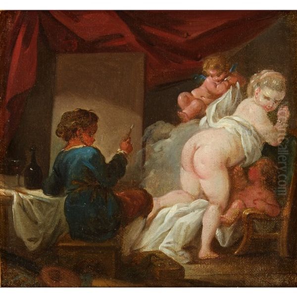 Artist And Model Oil Painting by Jean-Honore Fragonard