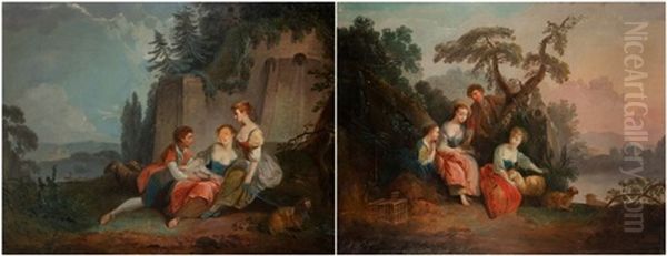 Bergeres Et Berger Dans Un Paysage (pair) Oil Painting by Jean-Honore Fragonard