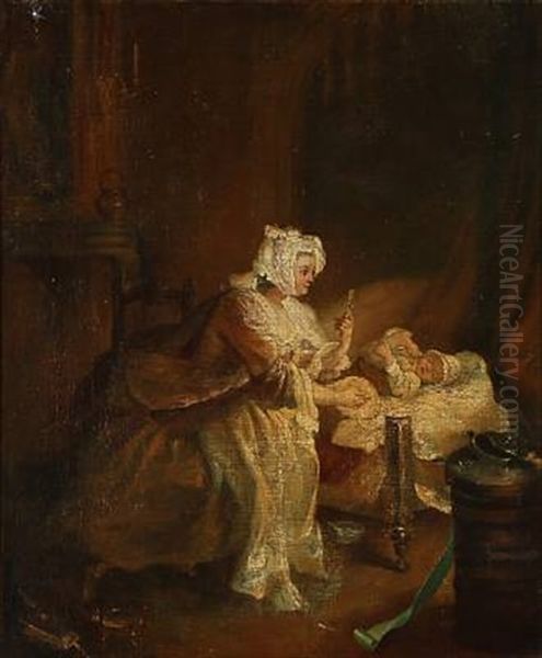 Mother And Child At Sleeping Time Oil Painting by Jean-Honore Fragonard