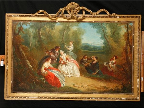 Fetes Galantes, Showing Lovers Making Merry In A Garden Landscape (pair) Oil Painting by Jean-Honore Fragonard