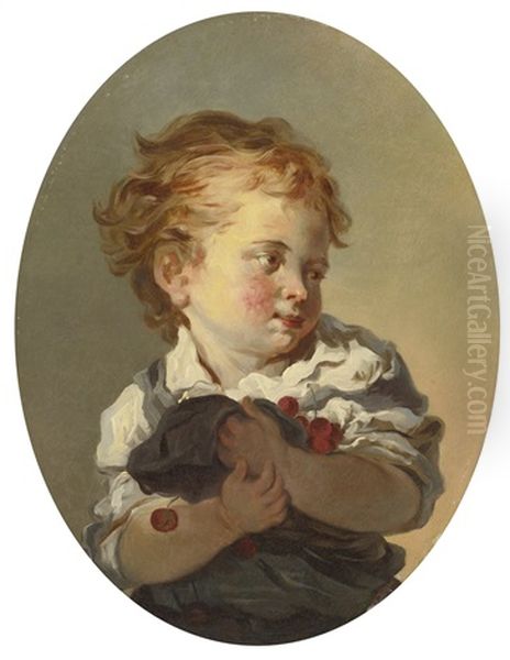 Young Boy Holding Cherries Oil Painting by Jean-Honore Fragonard