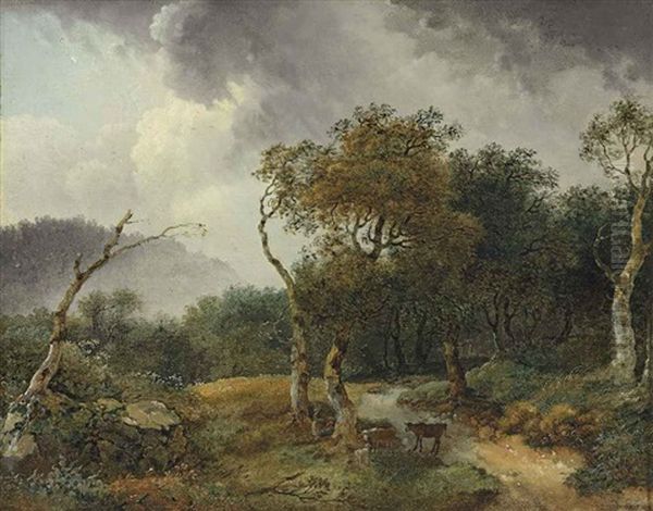 A Wooded Landscape With Milkmaids And Their Cattle Sheltering From A Shower Oil Painting by Jean-Honore Fragonard