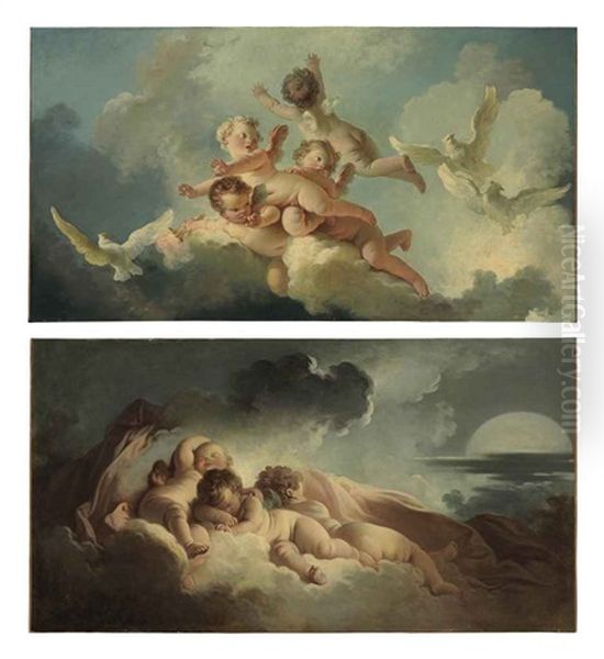 Le Jour (day) (+ La Nuit (night); Pair) Oil Painting by Jean-Honore Fragonard