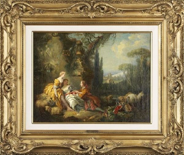 Look At The Bird's Nest (sketch) (+ A Love Offering Of Flowers (sketch); Pair) Oil Painting by Jean-Honore Fragonard