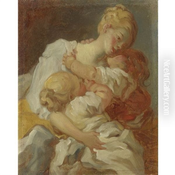 Les Baisers Maternels Or Les Jalousies De L'enfance Oil Painting by Jean-Honore Fragonard