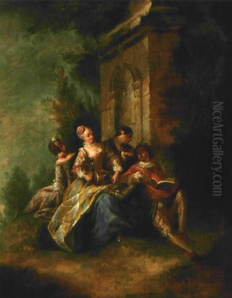 Musizierende Rokokogesellschaft Im Park Oil Painting by Jean-Honore Fragonard