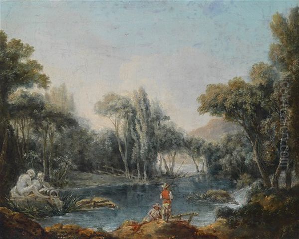 Flusslandschaft Mit Anglern Oil Painting by Jean-Honore Fragonard