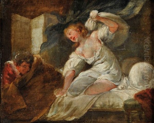 Jeune Femme Frappant De Son Oreiller Un Garconnet Dit La Resistance Inutile Oil Painting by Jean-Honore Fragonard