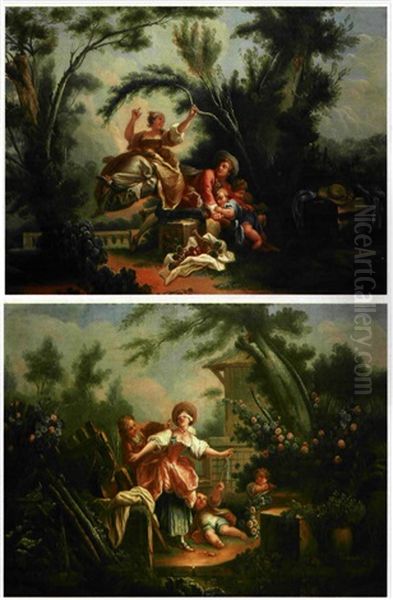 L'escarpolette (+ Le Colin-maillard; 2 Works) Oil Painting by Jean-Honore Fragonard