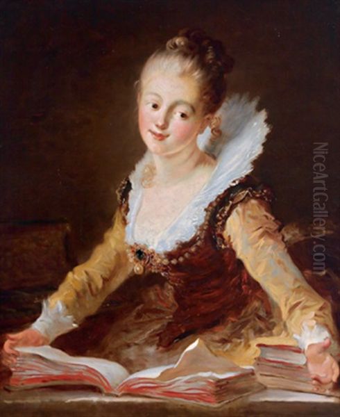 Junge Dame Mit Buchern Oil Painting by Jean-Honore Fragonard