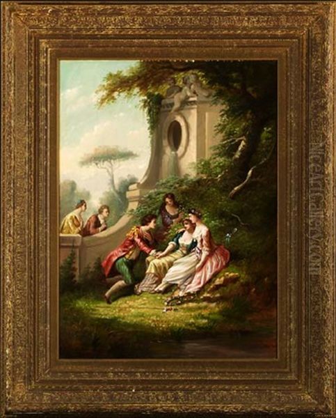 Young Lovers Courting By A Woodland Stream Oil Painting by Jean-Honore Fragonard