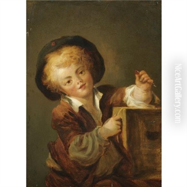 Le Petit Garcon A La Curiosite - A Little Boy With A Curiosity, Said To Be A Portrait Of The Artist's Son Alexandre-evariste (1780-1850) Oil Painting by Jean-Honore Fragonard