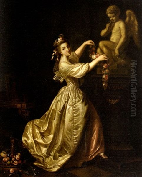 Femme Parant L'amour De Guirlandes by Jean-Honore Fragonard