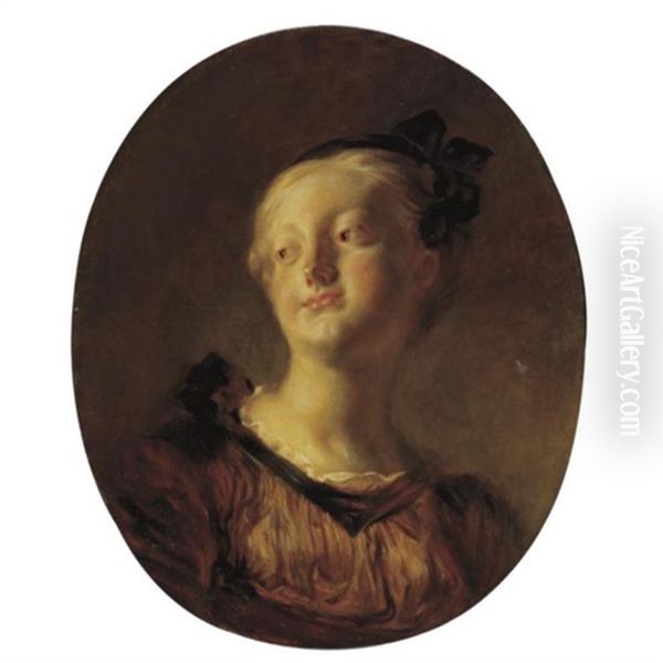 Portrait Of A Young Girl, Said To Be Marie-catherine Colombe, Bust Length, Wearing A Green Ribbon In Her Hair Oil Painting by Jean-Honore Fragonard