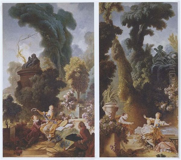 The Pursuit (+ The Lover Crowned, Lrgr; 2 Works From The Progress Of Love Series) Oil Painting by Jean-Honore Fragonard