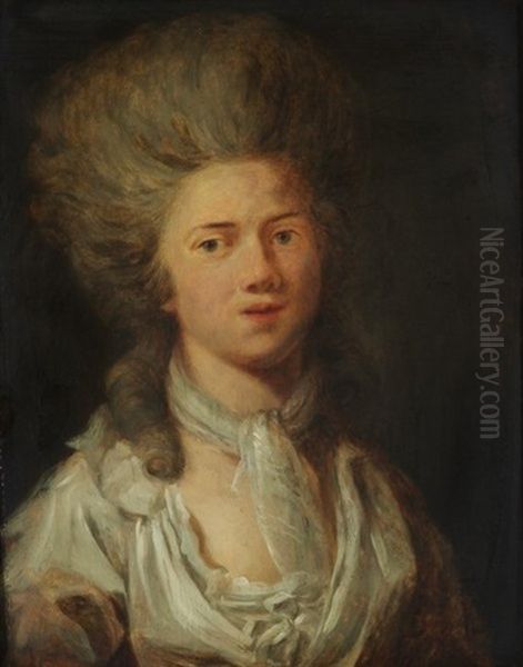 Damenportrait. Brustbildnis Von Vorn, In Hausgewand, Mit Fichu Und Gepudertem Haar Oil Painting by Jean-Honore Fragonard