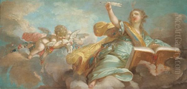 Allegorie Der Poesie Mit Amor In Den Wolken Oil Painting by Jean-Honore Fragonard