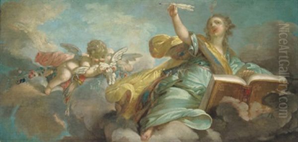 Allegorie Der Poesie Mit Amor In Den Wolken Oil Painting by Jean-Honore Fragonard