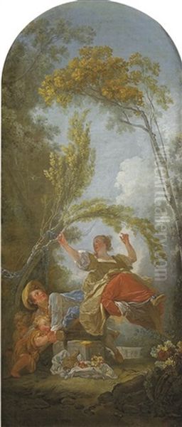 La Bascule Oil Painting by Jean-Honore Fragonard