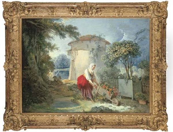 La Charrette De Roses (the Cart Of Roses) Oil Painting by Jean-Honore Fragonard